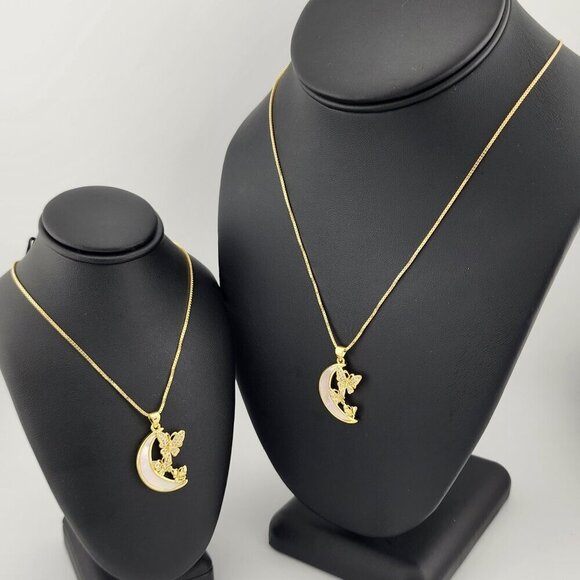Brand New Half Moon Double Butterfly Necklace - Picture 3 of 11